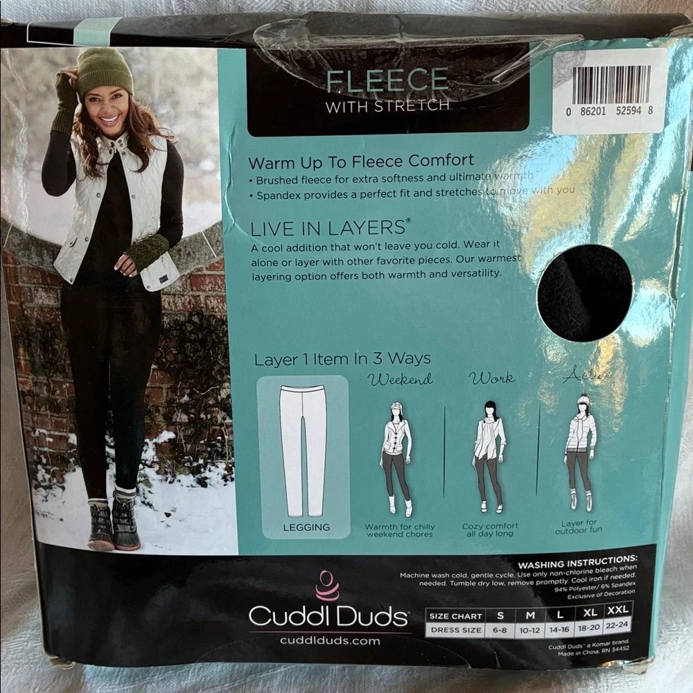 Cuddl Duds Black WarmLayer Leggings Womens XL Black NIB Fleece Leggings Comfort